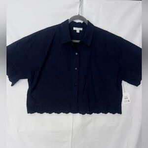 Women's Navy Blue Eyelet Top by Free Assembly NWT XXL